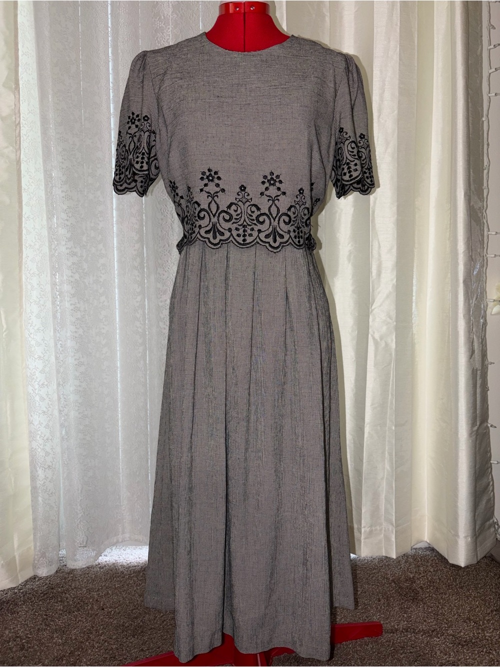 Classic Gray Embroidered Midi Dress
